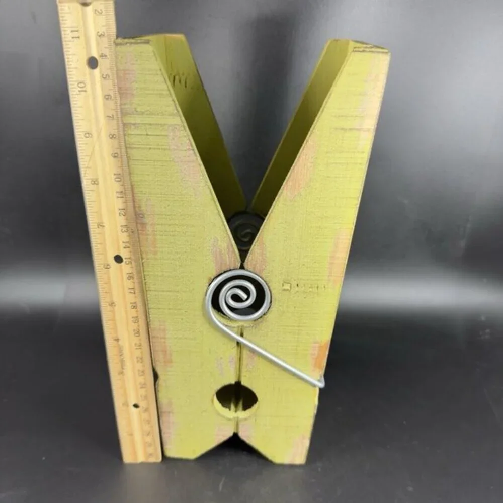 Primitive Style Green Oversize Wood Clothespin‎ Note Bill Holder Decorative Pin